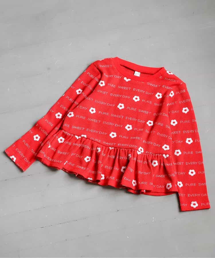 日本童裝 apres les cours 華夫格荷葉邊上衣 80-140cm 女童款 初生嬰兒 秋季 TOPS  聖誕紅/新年紅