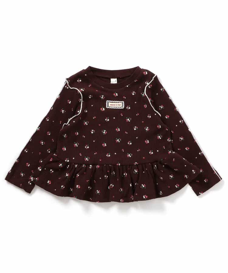 日本童裝 apres les cours 華夫格荷葉邊上衣 80-140cm 女童款 初生嬰兒 秋季 TOPS  聖誕紅/新年紅