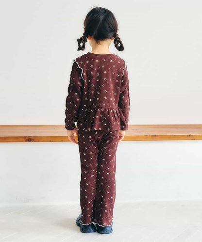 日本童裝 apres les cours 華夫格荷葉邊上衣 80-140cm 女童款 初生嬰兒 秋季 TOPS  聖誕紅/新年紅