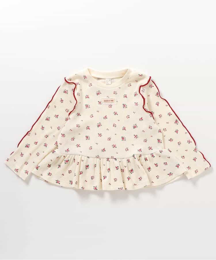日本童裝 apres les cours 華夫格荷葉邊上衣 80-140cm 女童款 初生嬰兒 秋季 TOPS  聖誕紅/新年紅