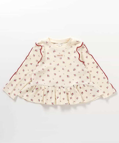 日本童裝 apres les cours 華夫格荷葉邊上衣 80-140cm 女童款 初生嬰兒 秋季 TOPS  聖誕紅/新年紅