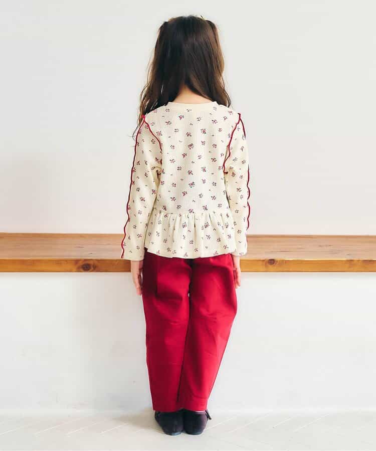 日本童裝 apres les cours 華夫格荷葉邊上衣 80-140cm 女童款 初生嬰兒 秋季 TOPS  聖誕紅/新年紅