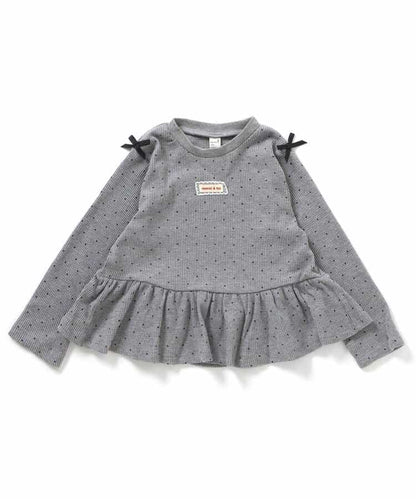 日本童裝 apres les cours 華夫格荷葉邊上衣 80-140cm 女童款 初生嬰兒 秋季 TOPS  聖誕紅/新年紅
