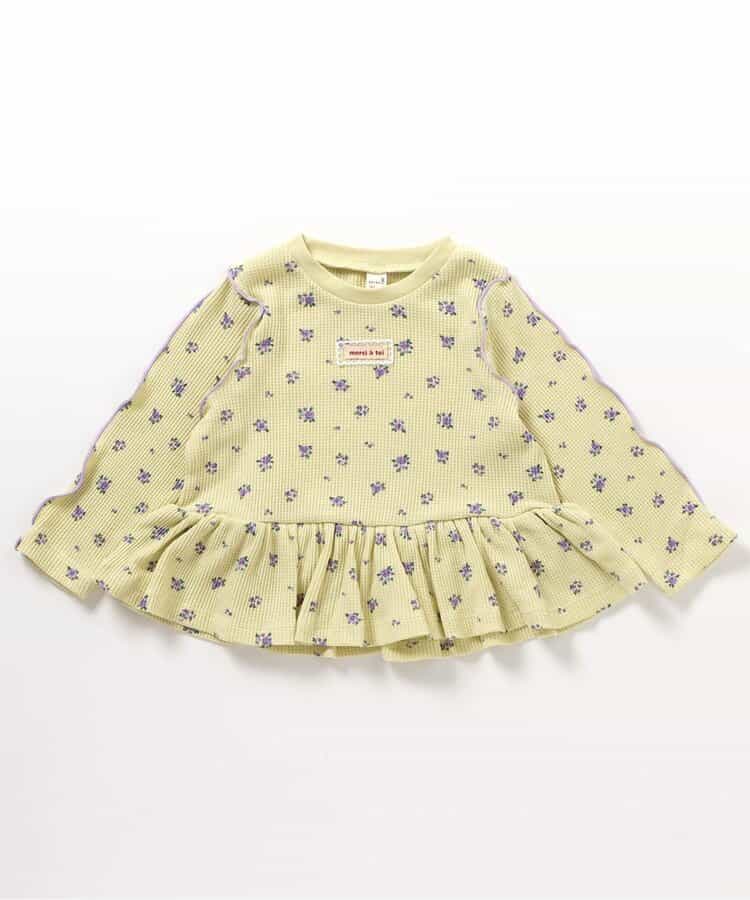 日本童裝 apres les cours 華夫格荷葉邊上衣 80-140cm 女童款 初生嬰兒 秋季 TOPS  聖誕紅/新年紅