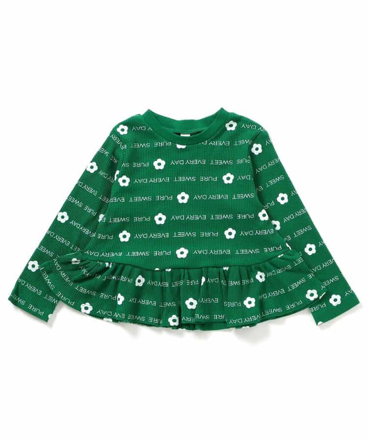 日本童裝 apres les cours 華夫格荷葉邊上衣 80-140cm 女童款 初生嬰兒 秋季 TOPS  聖誕紅/新年紅