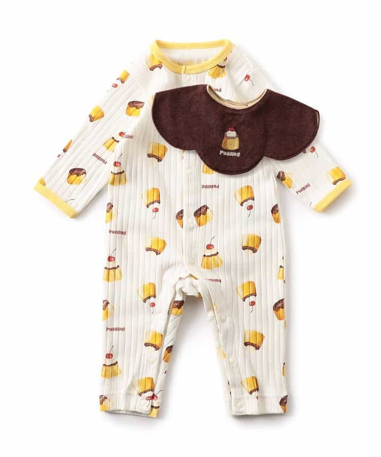日本童裝 apres les cours 連衣及口水巾套裝 70-80cm 男童款/女童款 初生嬰兒 秋季 Jumpsuit おなかぺこぺこモチーフソックス