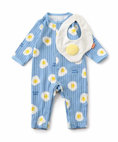 日本童裝 apres les cours 連衣及口水巾套裝 70-80cm 男童款/女童款 初生嬰兒 秋季 Jumpsuit おなかぺこぺこモチーフソックス
