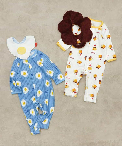 日本童裝 apres les cours 連衣及口水巾套裝 70-80cm 男童款/女童款 初生嬰兒 秋季 Jumpsuit おなかぺこぺこモチーフソックス