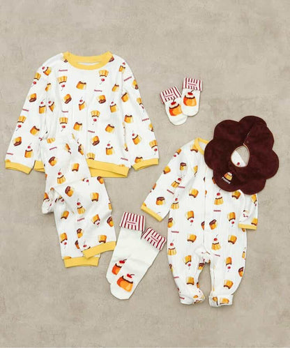 日本童裝 apres les cours 連衣及口水巾套裝 70-80cm 男童款/女童款 初生嬰兒 秋季 Jumpsuit おなかぺこぺこモチーフソックス