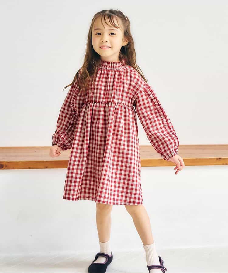 日本童裝 apres les cours 荷葉袖邊連身裙 80-140cm 女童款 秋季 DRESSES 聖誕紅/新年紅