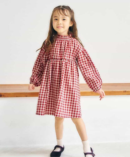日本童裝 apres les cours 荷葉袖邊連身裙 80-140cm 女童款 秋季 DRESSES 聖誕紅/新年紅