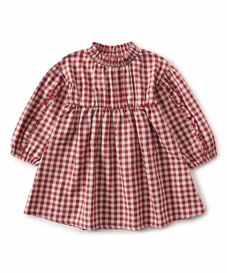 日本童裝 apres les cours 荷葉袖邊連身裙 80-140cm 女童款 秋季 DRESSES 聖誕紅/新年紅