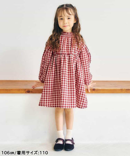 日本童裝 apres les cours 荷葉袖邊連身裙 80-140cm 女童款 秋季 DRESSES 聖誕紅/新年紅