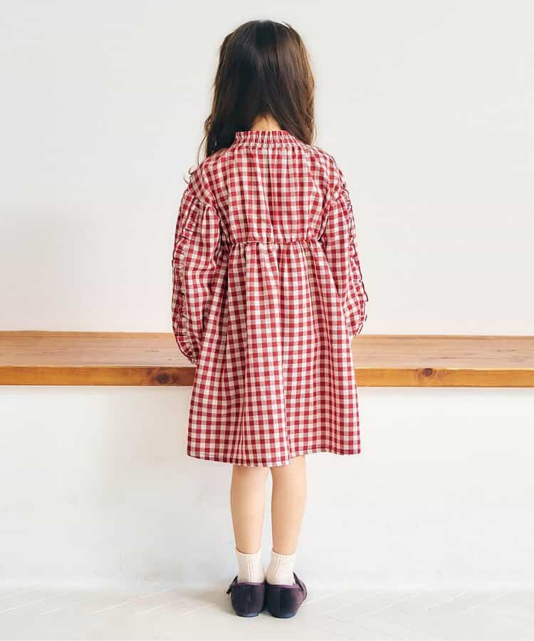 日本童裝 apres les cours 荷葉袖邊連身裙 80-140cm 女童款 秋季 DRESSES 聖誕紅/新年紅