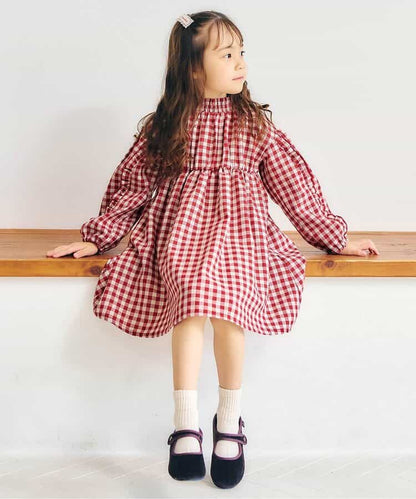 日本童裝 apres les cours 荷葉袖邊連身裙 80-140cm 女童款 秋季 DRESSES 聖誕紅/新年紅