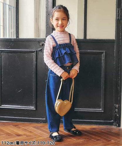日本童裝 apres les cours 牛仔提花吊帶衫 90-140cm 女童款 秋季 TOPS