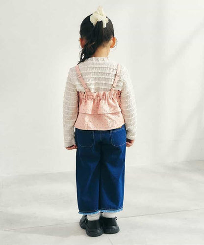 日本童裝 apres les cours 牛仔提花吊帶衫 90-140cm 女童款 秋季 TOPS