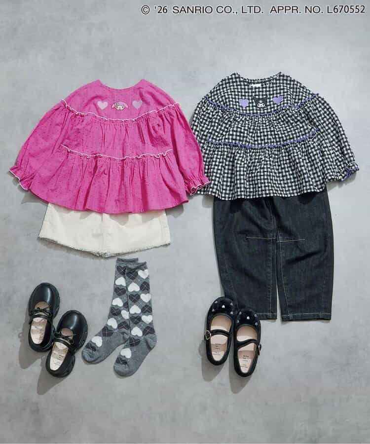日本童裝 apres les cours x Sanrio 刺繡圖案上衣 80-140cm 女童款 秋季 TOPS