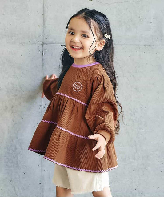 日本童裝 apres les cours 華夫格層疊波浪線上衣 80-140cm 女童款 秋季 TOPS