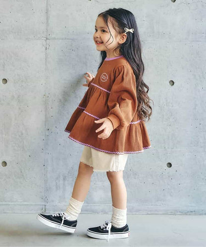 日本童裝 apres les cours 華夫格層疊波浪線上衣 80-140cm 女童款 秋季 TOPS