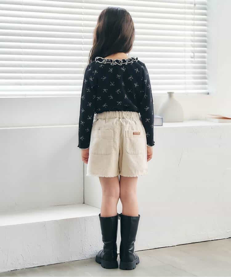 日本童裝 apres les cours 華夫格紋荷葉邊領上衣 80-140cm 女童款 秋季 TOPS 聖誕紅/新年紅