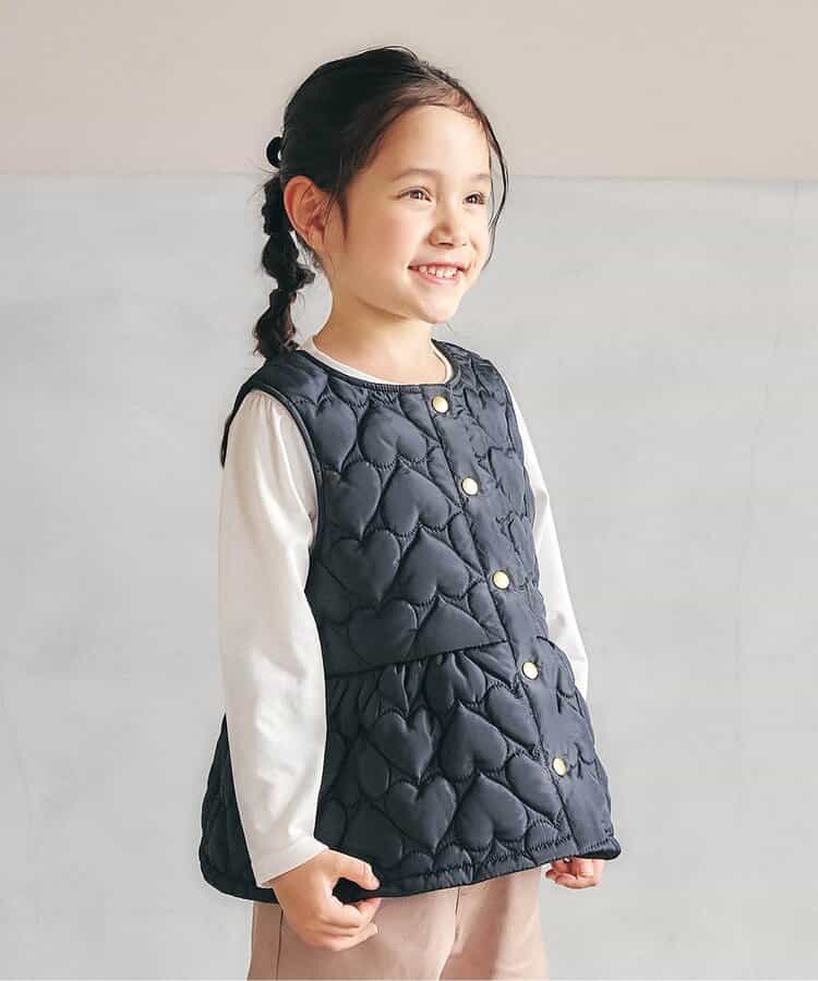 日本童裝 apres les cours 心型絎縫荷葉邊夾棉背心外套 80-140cm 女童款 秋季 OUTERWEAR