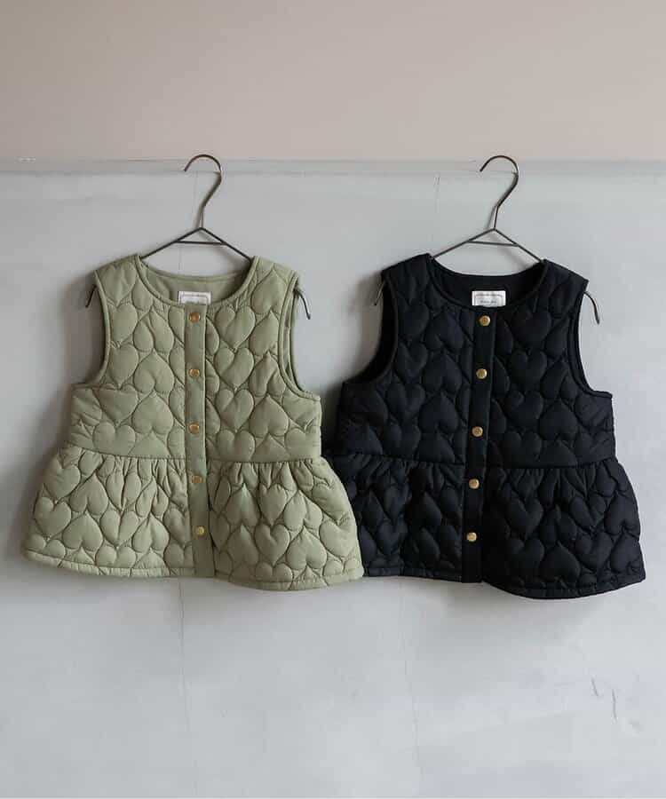 日本童裝 apres les cours 心型絎縫荷葉邊夾棉背心外套 80-140cm 女童款 秋季 OUTERWEAR