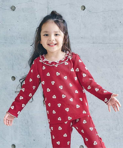 日本童裝 apres les cours 華夫格紋荷葉邊領上衣 80-140cm 女童款 秋季 TOPS 聖誕紅/新年紅