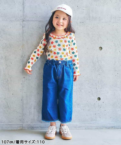 日本童裝 apres les cours 華夫格紋荷葉邊領上衣 80-140cm 女童款 秋季 TOPS 聖誕紅/新年紅