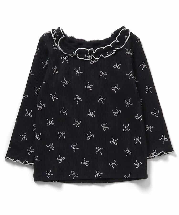 日本童裝 apres les cours 華夫格紋荷葉邊領上衣 80-140cm 女童款 秋季 TOPS 聖誕紅/新年紅