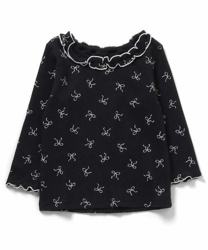 日本童裝 apres les cours 華夫格紋荷葉邊領上衣 80-140cm 女童款 秋季 TOPS 聖誕紅/新年紅