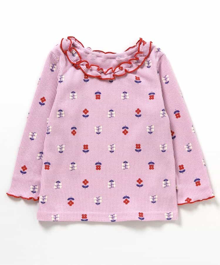 日本童裝 apres les cours 華夫格紋荷葉邊領上衣 80-140cm 女童款 秋季 TOPS 聖誕紅/新年紅