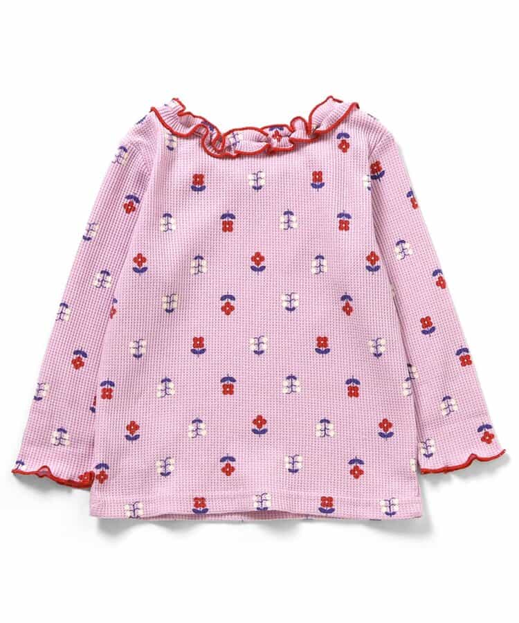 日本童裝 apres les cours 華夫格紋荷葉邊領上衣 80-140cm 女童款 秋季 TOPS 聖誕紅/新年紅