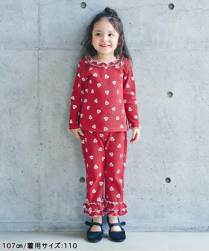 日本童裝 apres les cours 華夫格紋荷葉邊領上衣 80-140cm 女童款 秋季 TOPS 聖誕紅/新年紅