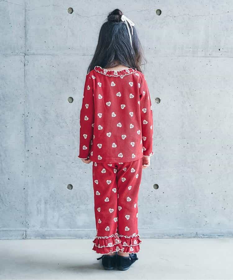 日本童裝 apres les cours 華夫格紋荷葉邊領上衣 80-140cm 女童款 秋季 TOPS 聖誕紅/新年紅