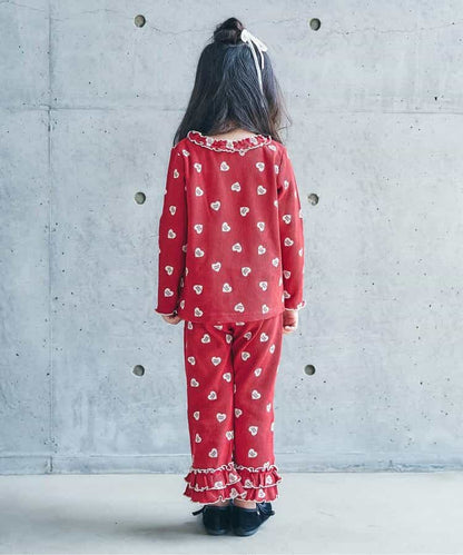 日本童裝 apres les cours 華夫格紋荷葉邊領上衣 80-140cm 女童款 秋季 TOPS 聖誕紅/新年紅