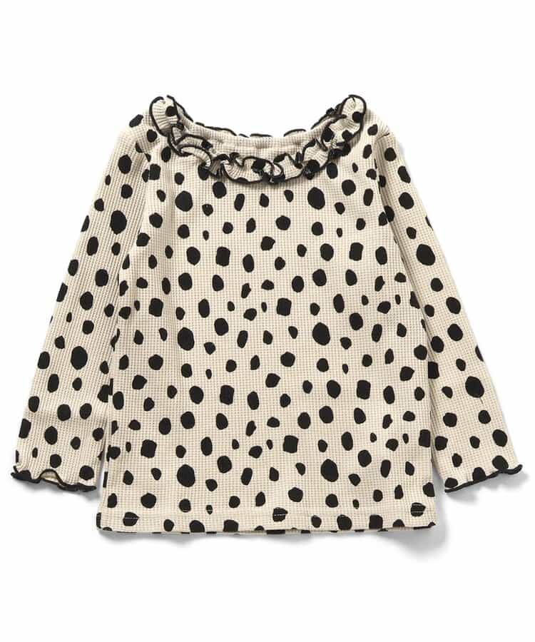日本童裝 apres les cours 華夫格紋荷葉邊領上衣 80-140cm 女童款 秋季 TOPS 聖誕紅/新年紅