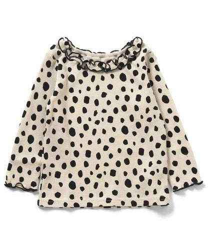 日本童裝 apres les cours 華夫格紋荷葉邊領上衣 80-140cm 女童款 秋季 TOPS 聖誕紅/新年紅