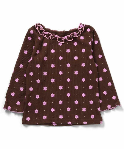 日本童裝 apres les cours 華夫格紋荷葉邊領上衣 80-140cm 女童款 秋季 TOPS 聖誕紅/新年紅