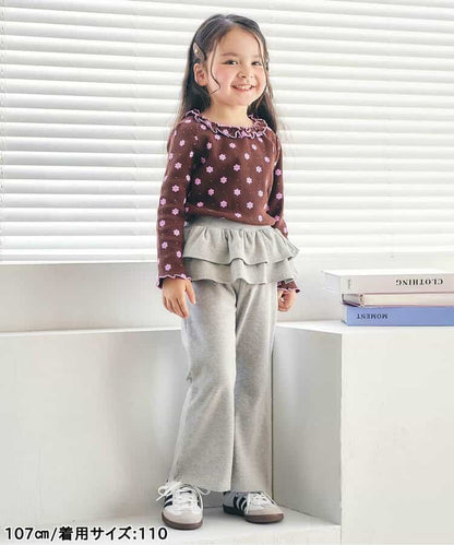 日本童裝 apres les cours 華夫格紋荷葉邊領上衣 80-140cm 女童款 秋季 TOPS 聖誕紅/新年紅