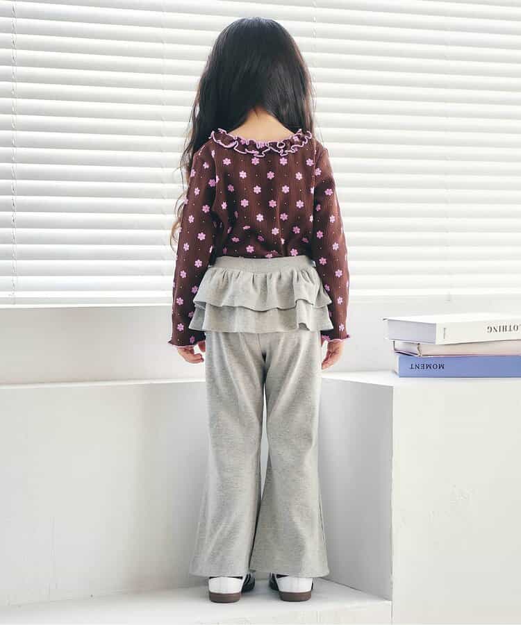 日本童裝 apres les cours 華夫格紋荷葉邊領上衣 80-140cm 女童款 秋季 TOPS 聖誕紅/新年紅