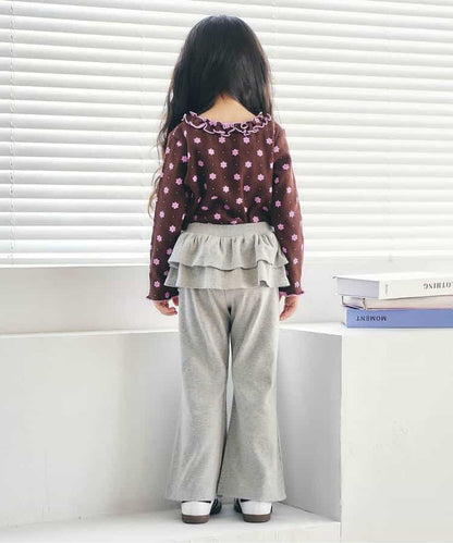 日本童裝 apres les cours 華夫格紋荷葉邊領上衣 80-140cm 女童款 秋季 TOPS 聖誕紅/新年紅