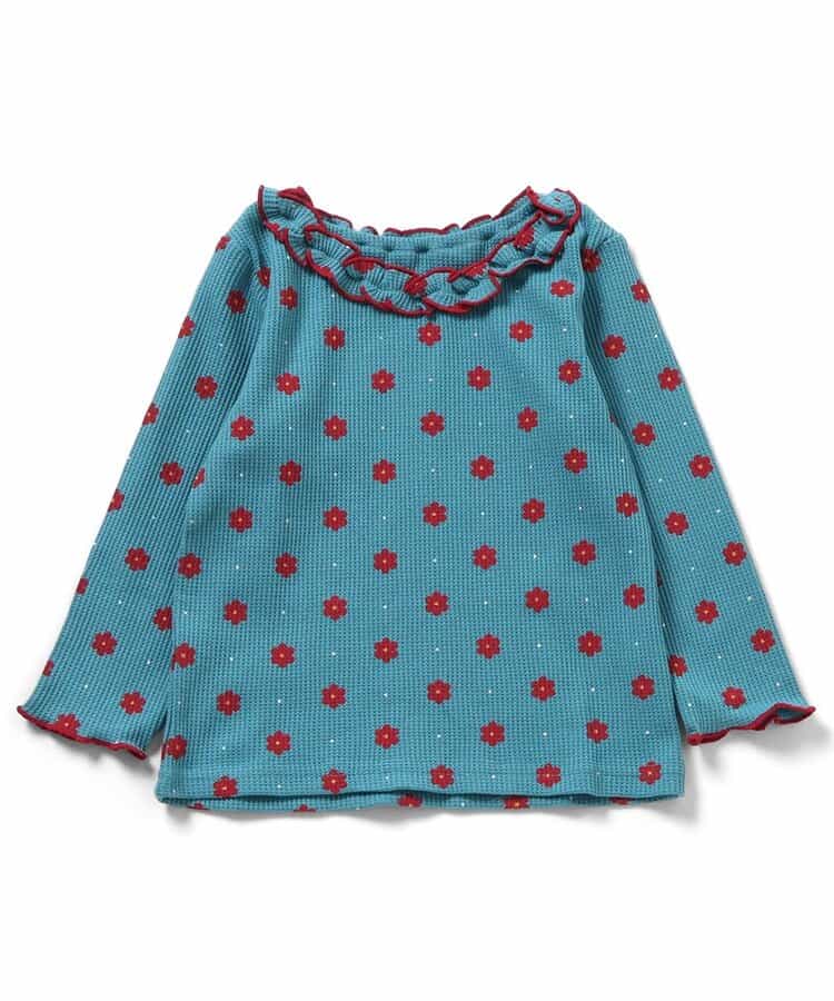 日本童裝 apres les cours 華夫格紋荷葉邊領上衣 80-140cm 女童款 秋季 TOPS 聖誕紅/新年紅