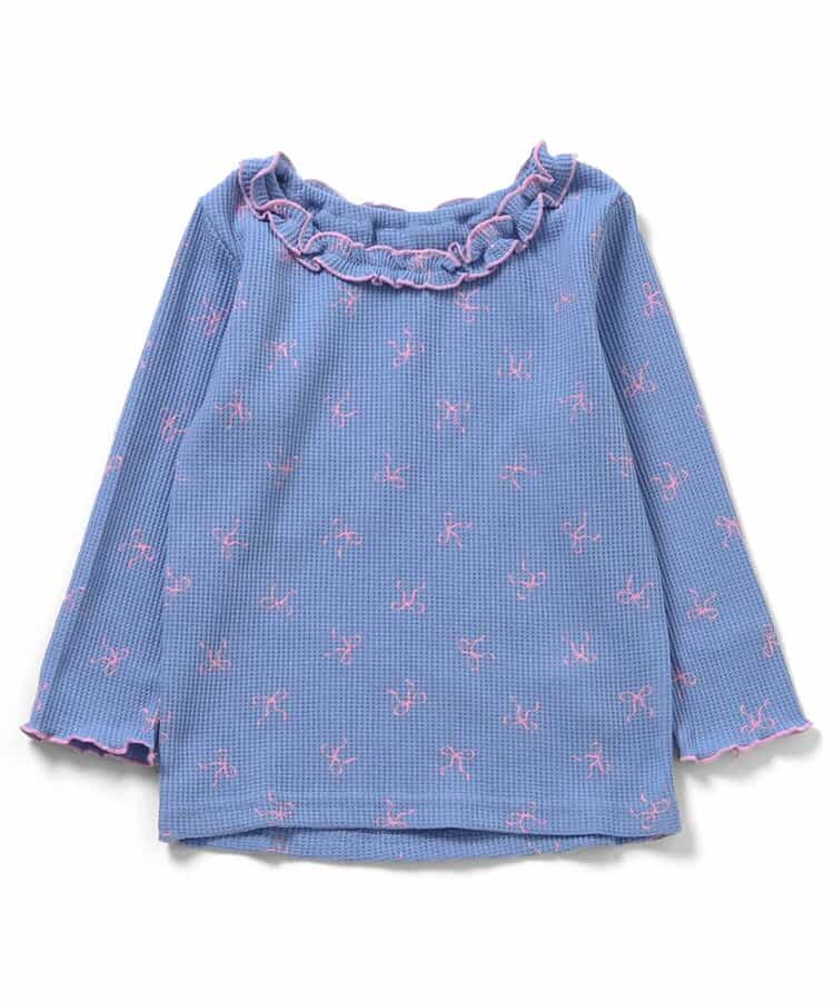 日本童裝 apres les cours 華夫格紋荷葉邊領上衣 80-140cm 女童款 秋季 TOPS 聖誕紅/新年紅