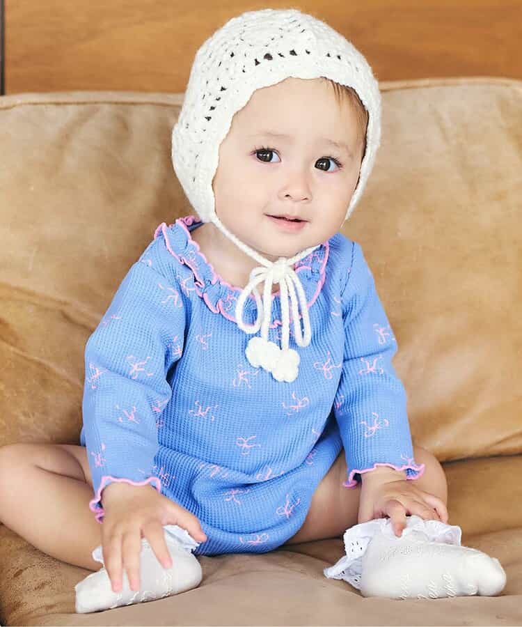 日本童裝 apres les cours 華夫格紋混色領連衣 70-80cm 女童款 初生嬰兒 秋季 Jumpsuit 聖誕紅/新年紅