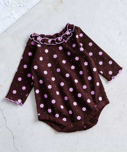 日本童裝 apres les cours 華夫格紋混色領連衣 70-80cm 女童款 初生嬰兒 秋季 Jumpsuit 聖誕紅/新年紅