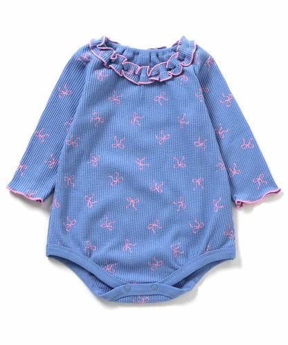 日本童裝 apres les cours 華夫格紋混色領連衣 70-80cm 女童款 初生嬰兒 秋季 Jumpsuit 聖誕紅/新年紅