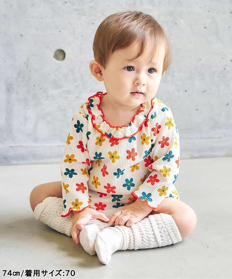 日本童裝 apres les cours 華夫格紋混色領連衣 70-80cm 女童款 初生嬰兒 秋季 Jumpsuit 聖誕紅/新年紅