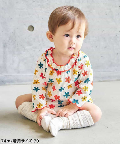 日本童裝 apres les cours 華夫格紋混色領連衣 70-80cm 女童款 初生嬰兒 秋季 Jumpsuit 聖誕紅/新年紅