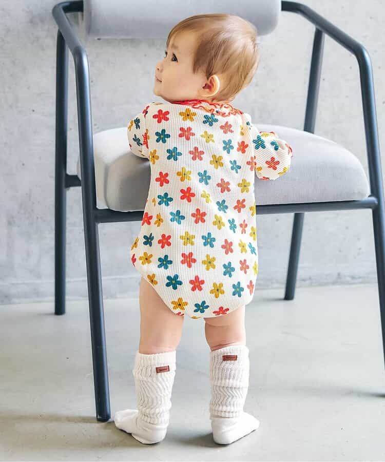 日本童裝 apres les cours 華夫格紋混色領連衣 70-80cm 女童款 初生嬰兒 秋季 Jumpsuit 聖誕紅/新年紅